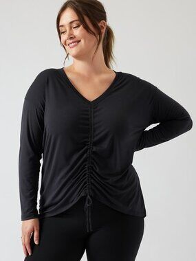 Athleta Crossover Ruched Top 1X Black